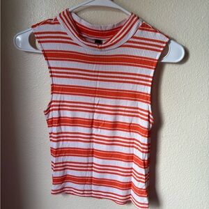H&M Orange and White Sleeveless Striped Tank Top